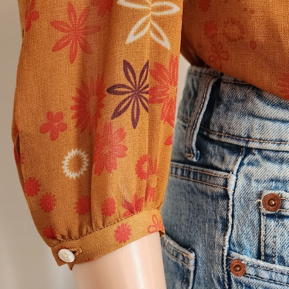 ZARA BROWN FLORAL LIGHTWEIGHT CRISS CROSS OF THE SHOULDER CHIFFON BLOUSE TOP XS - Picture 6 of 11